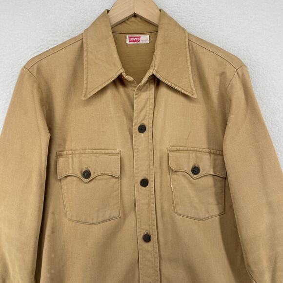 Vintage LEVIS Shirt Mens M Red Batwing Twill Button Up Utility Long Sleeve Brown - Picture 4 of 16